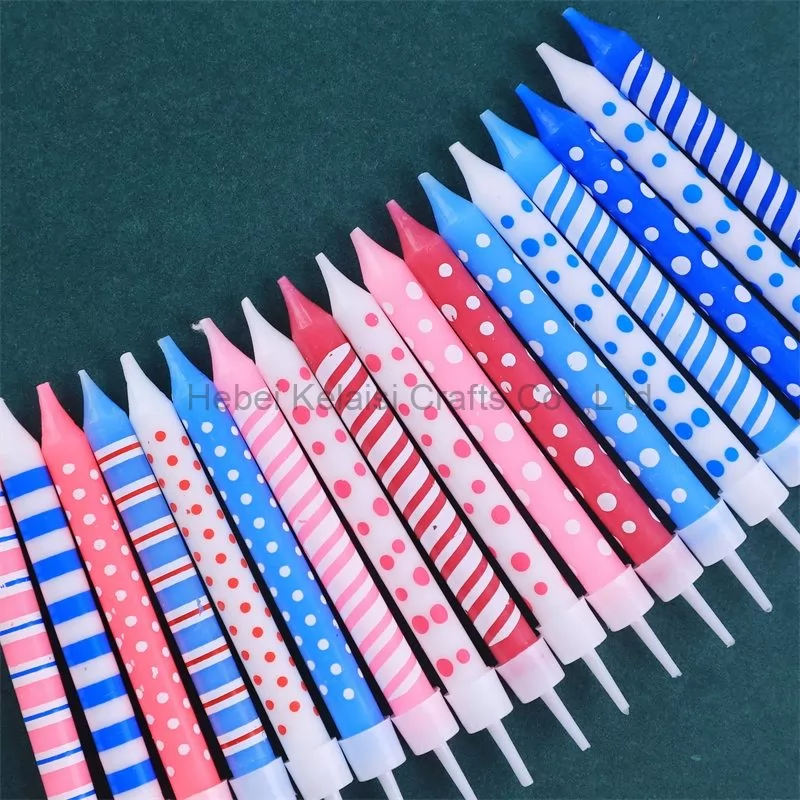 Diagonal striped wave-dot birthday cake decorated candles