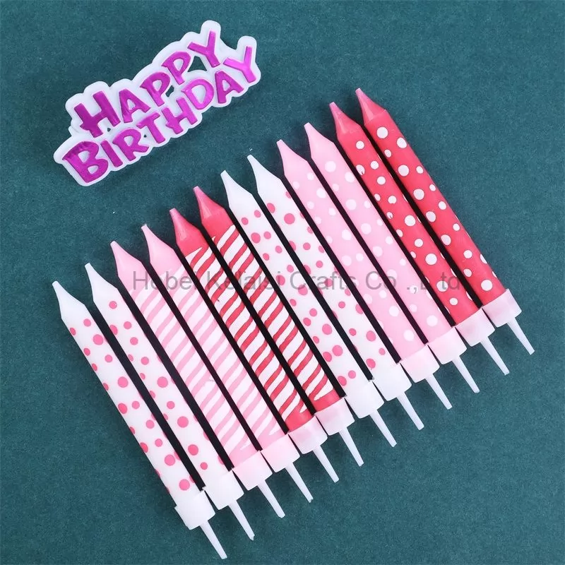 Diagonal striped wave-dot birthday cake decorated candles