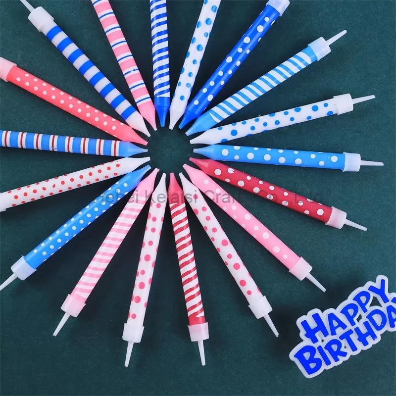 Diagonal striped wave-dot birthday cake decorated candles