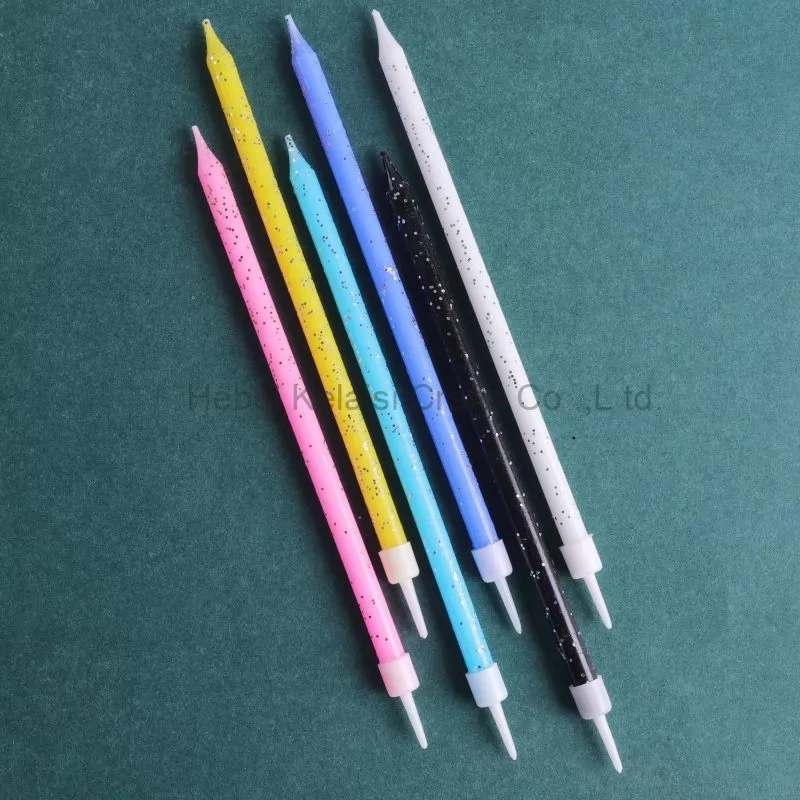 Long pole pencil candles with colorful glitter pieces