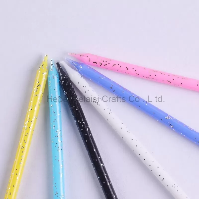 Long pole pencil candles with colorful glitter pieces