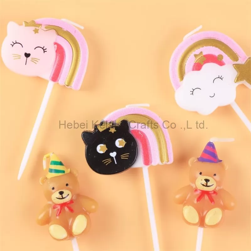 Cute fortune cat rainbow birthday cake candle