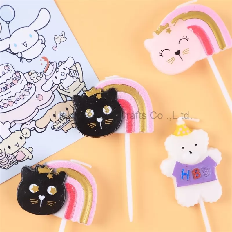 Cute fortune cat rainbow birthday cake candle