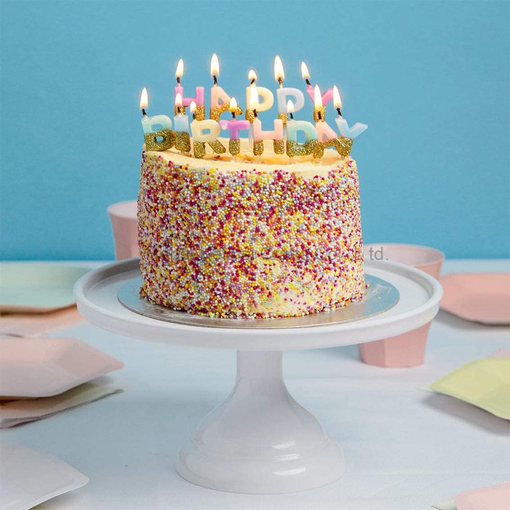 Dipped In Glitter Happy Birthday Letter Shape Candles Cake