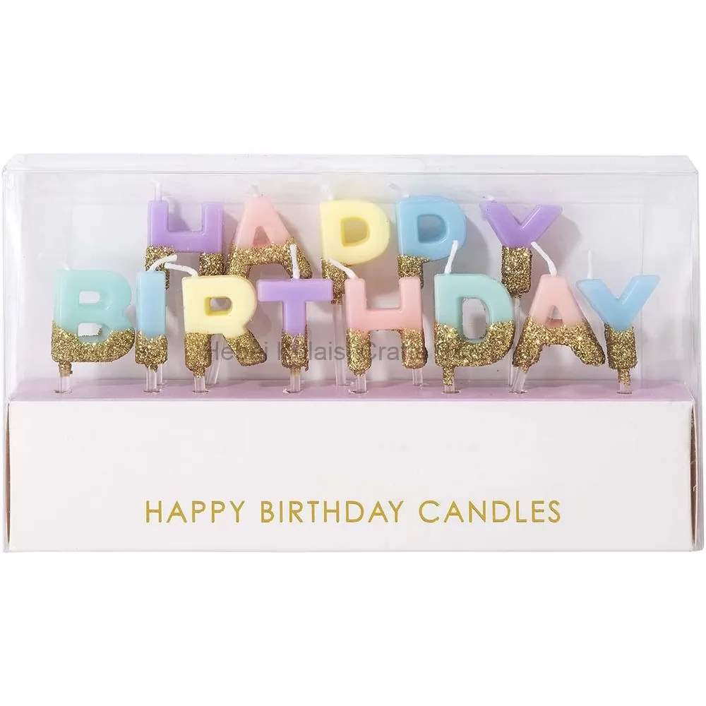 Dipped In Glitter Happy Birthday Letter Shape Candles Cake