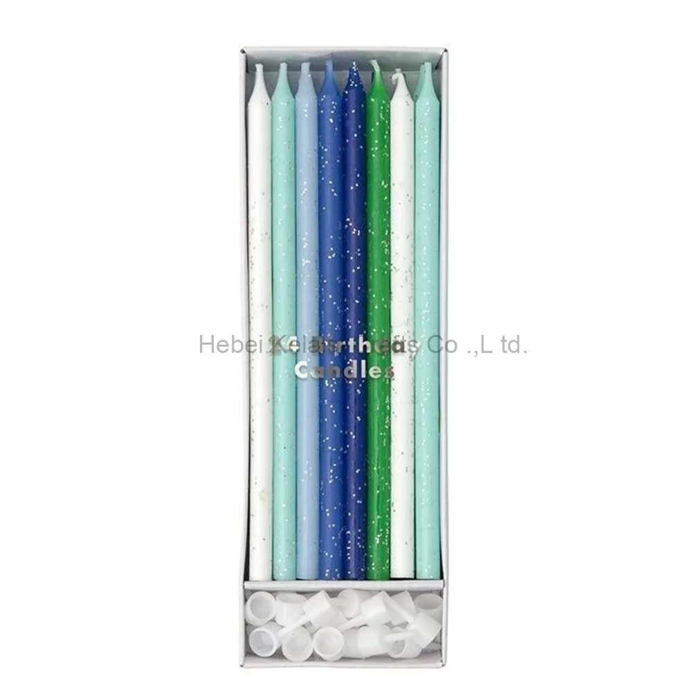 24 pieces Blue Pencil Shape Glitter Candles