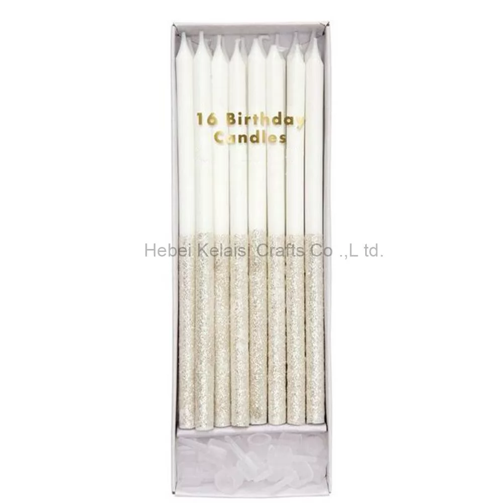 Pack of 16 Silver Dipped Glitter Candles