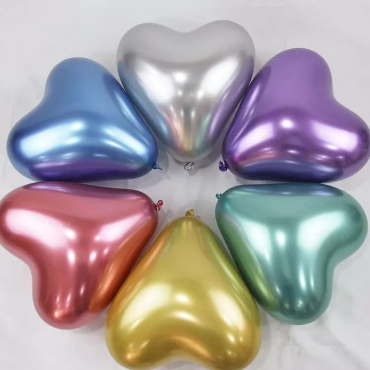 Metal colored heart-shaped latex balloon