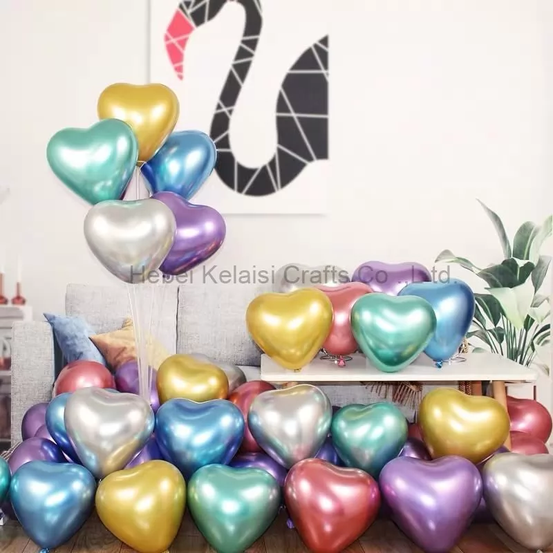 Metal colored heart-shaped latex balloon