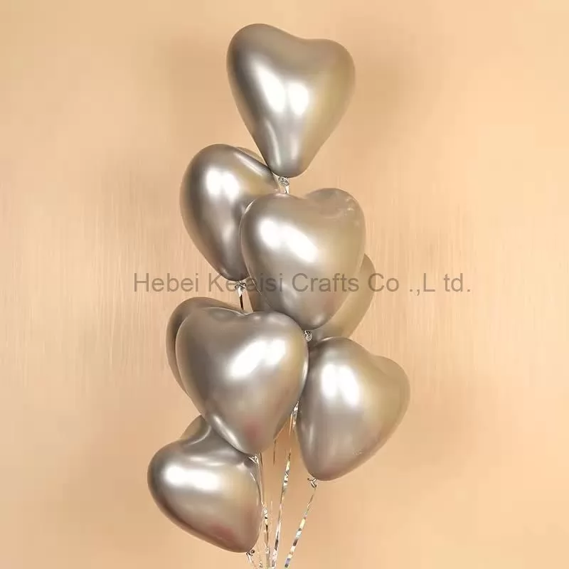 Metal colored heart-shaped latex balloon