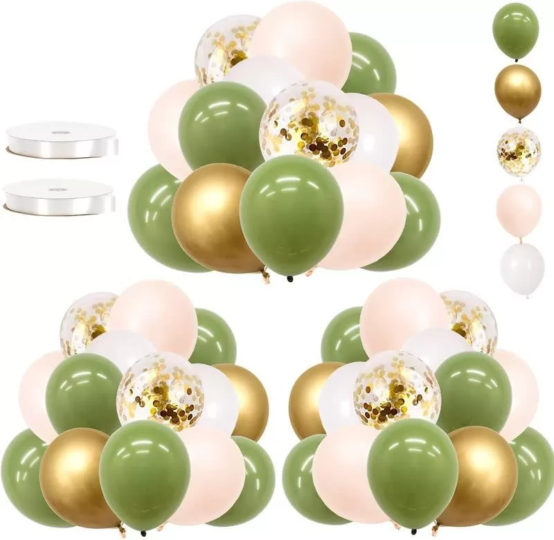 62Pcs Olive Green Gold Balloons for Baby Shower Decorations