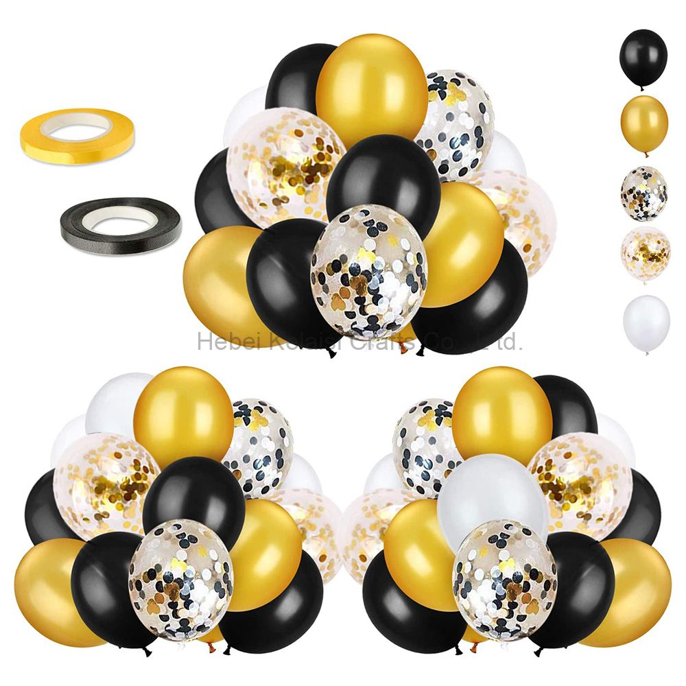 72 Pack Black Gold Confetti Balloons Kit