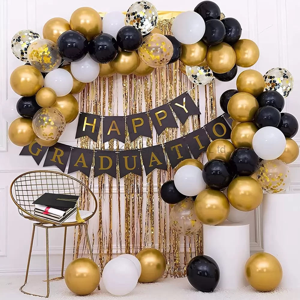 72 Pack Black Gold Confetti Balloons Kit