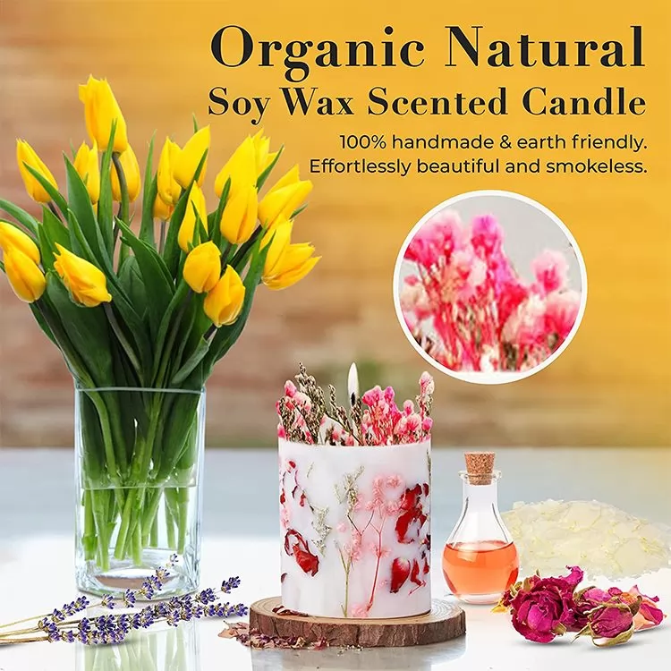 Dried Flower Pillar Scented Soy Candles Gifts Set