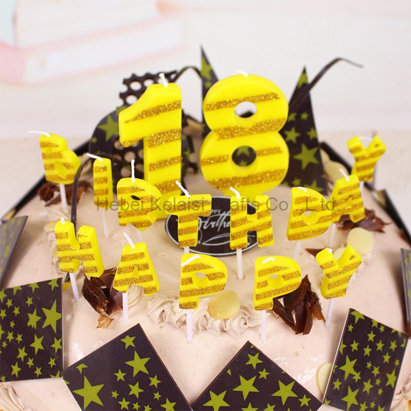 Yellow twill pattern birthday letter candle