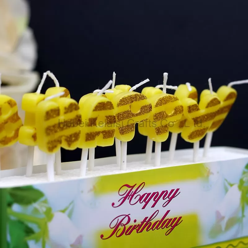 Yellow twill pattern birthday letter candle