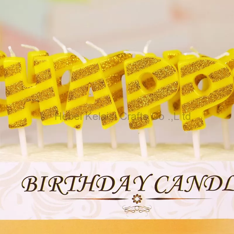 Yellow twill pattern birthday letter candle