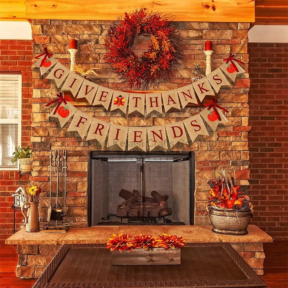 Thanksgiving  Burlap Party Fireplace Mantle Decor Banner