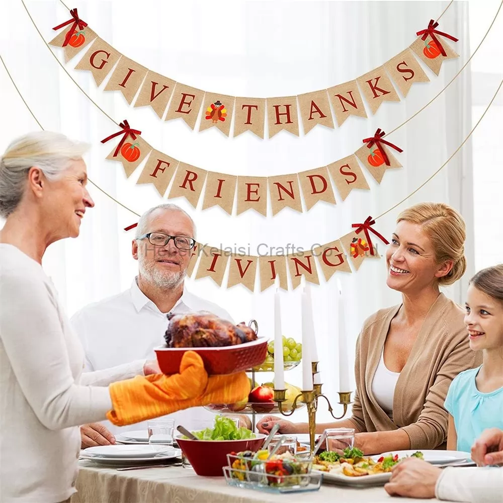 Thanksgiving  Burlap Party Fireplace Mantle Decor Banner