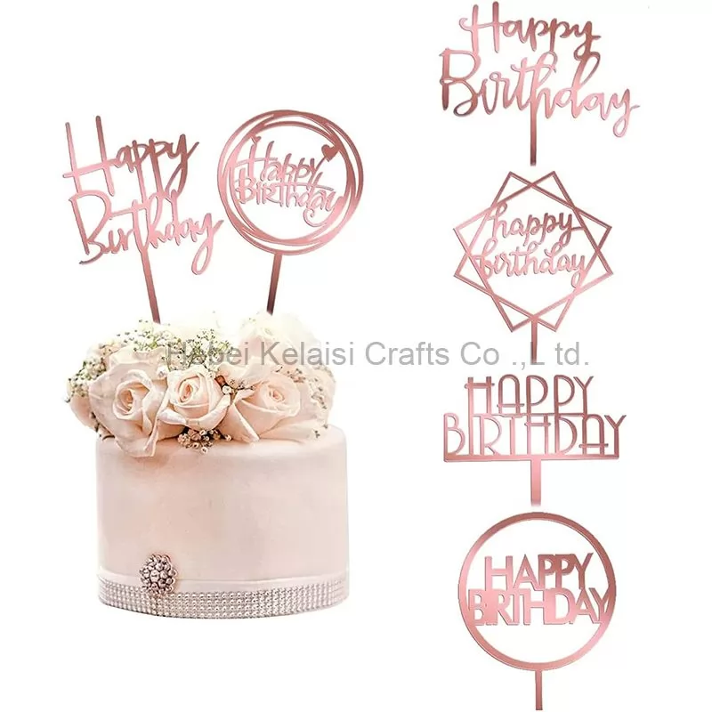 Mirror Acrylic Party Cake Topper Happy Birthday Cake Photos