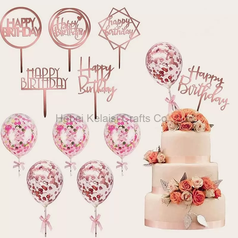 Mirror Acrylic Party Cake Topper Happy Birthday Cake Photos