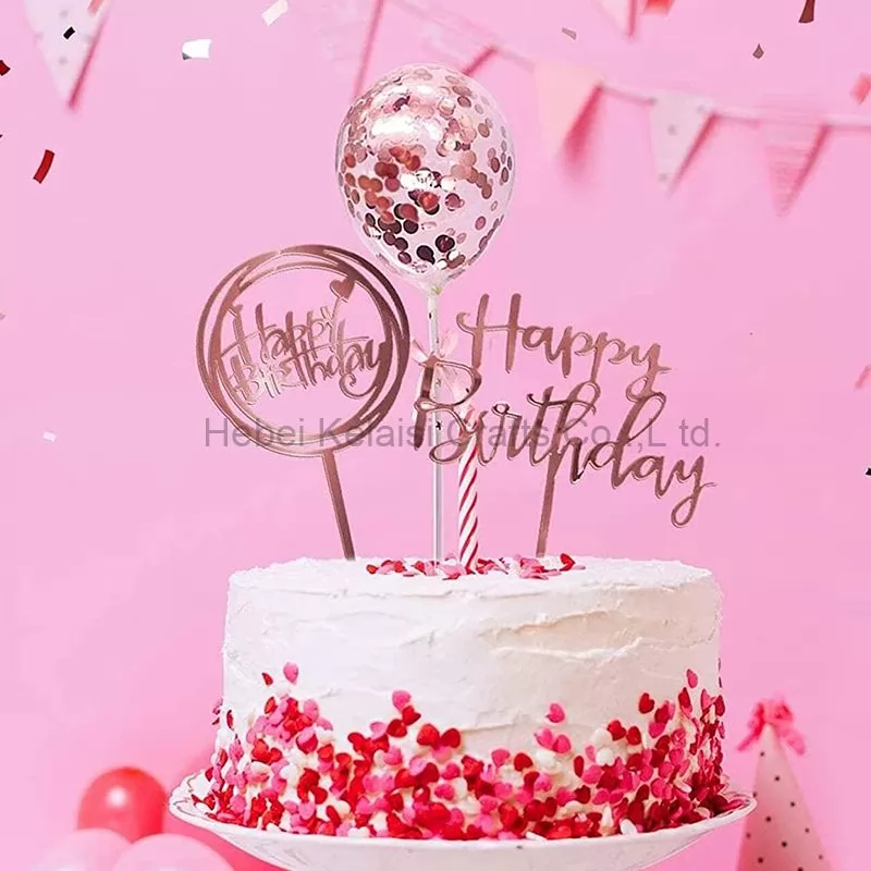 Mirror Acrylic Party Cake Topper Happy Birthday Cake Photos