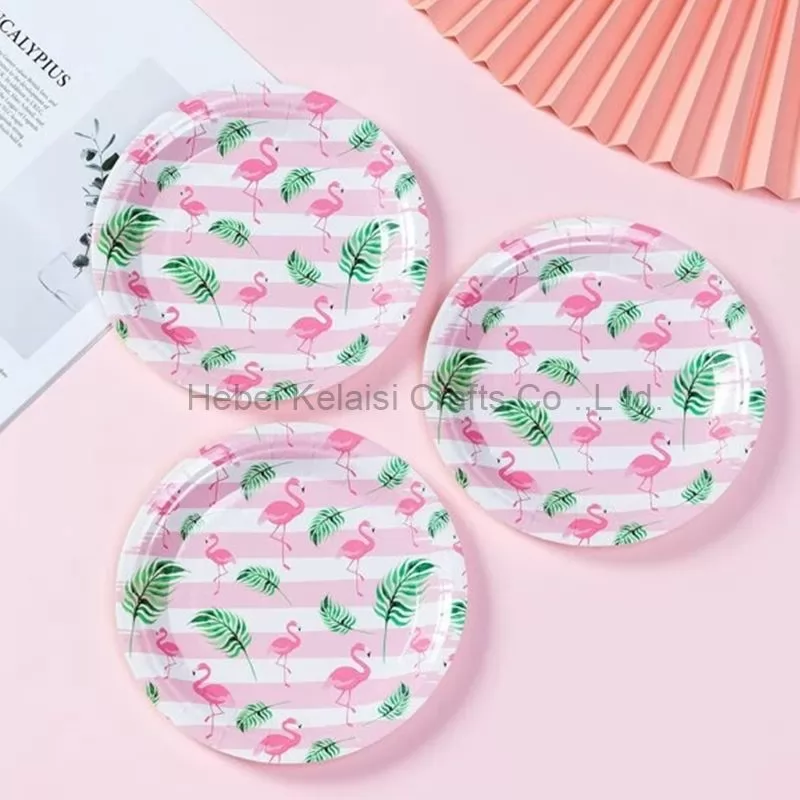 10pcs Flamingo Pattern Disposable Plate