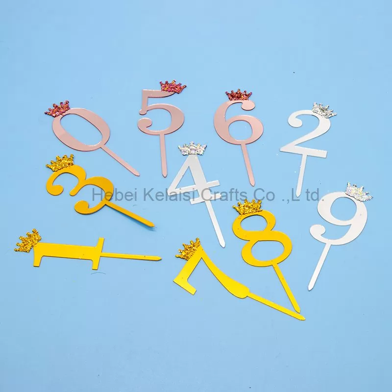Plastic Acrylic glitter crown Number Golden Silver cake topper
