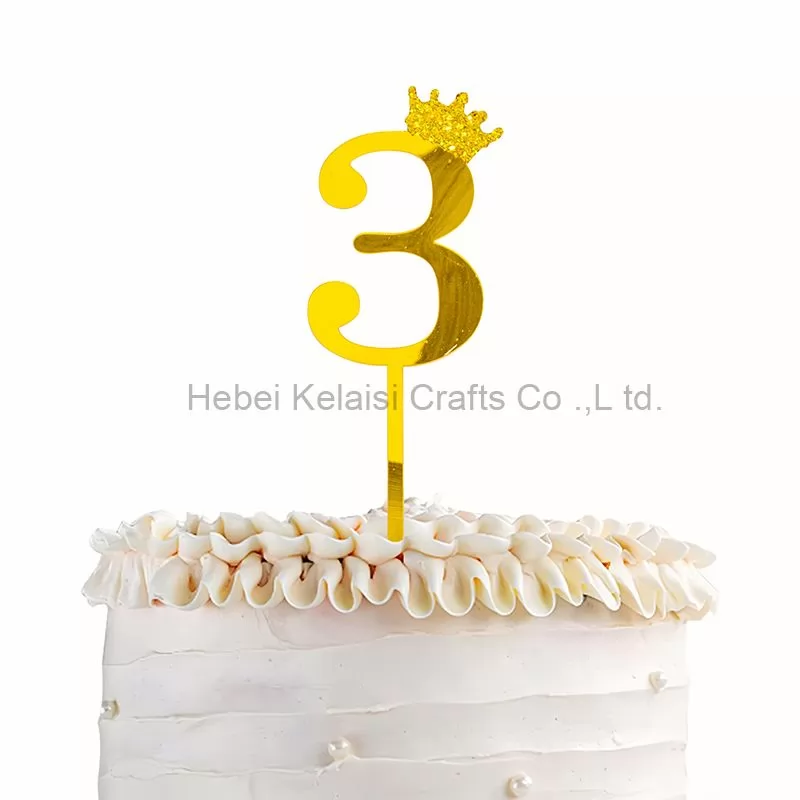 Plastic Acrylic glitter crown Number Golden Silver cake topper