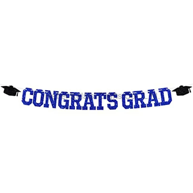 Blue Glitter Congrats Grad Banner