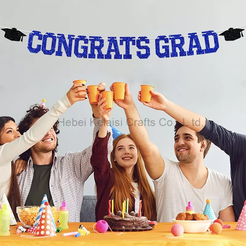 Blue Glitter Congrats Grad Banner