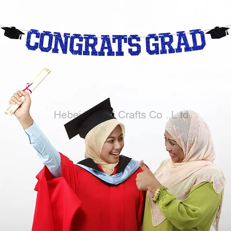 Blue Glitter Congrats Grad Banner
