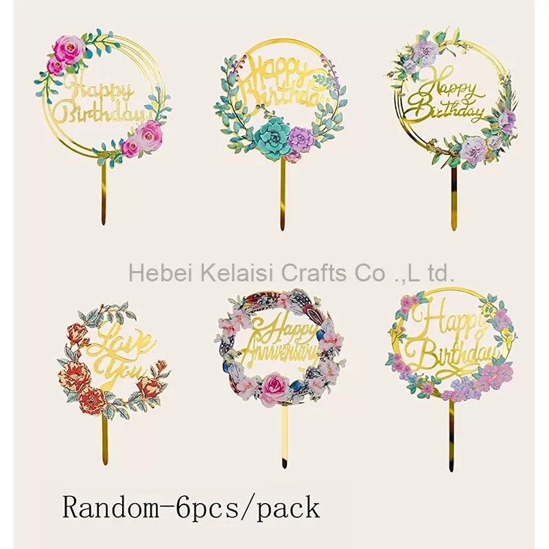 Acrylic Colorful Flowers Cake Toppers
