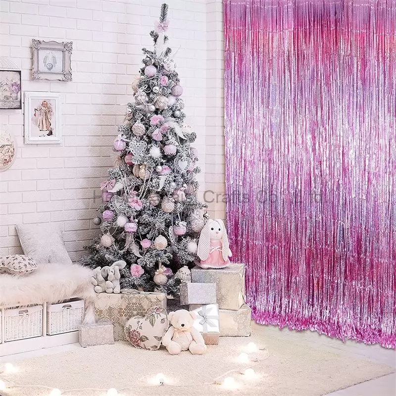 1x2M Glitter Gold Tinsel Fringe Foil Curtain