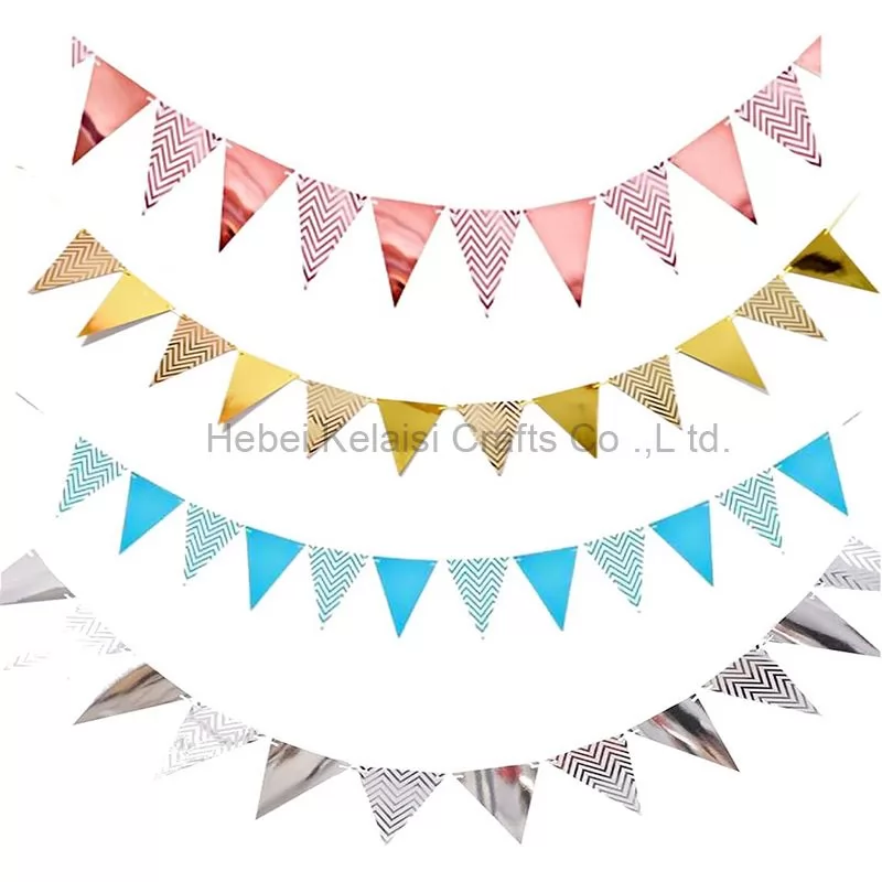 Rose Gold Paper Bunting Triangle Flags Wavy Banner