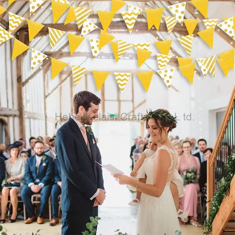 White Gold Pink Glitter Paper Triangle Flags Banner