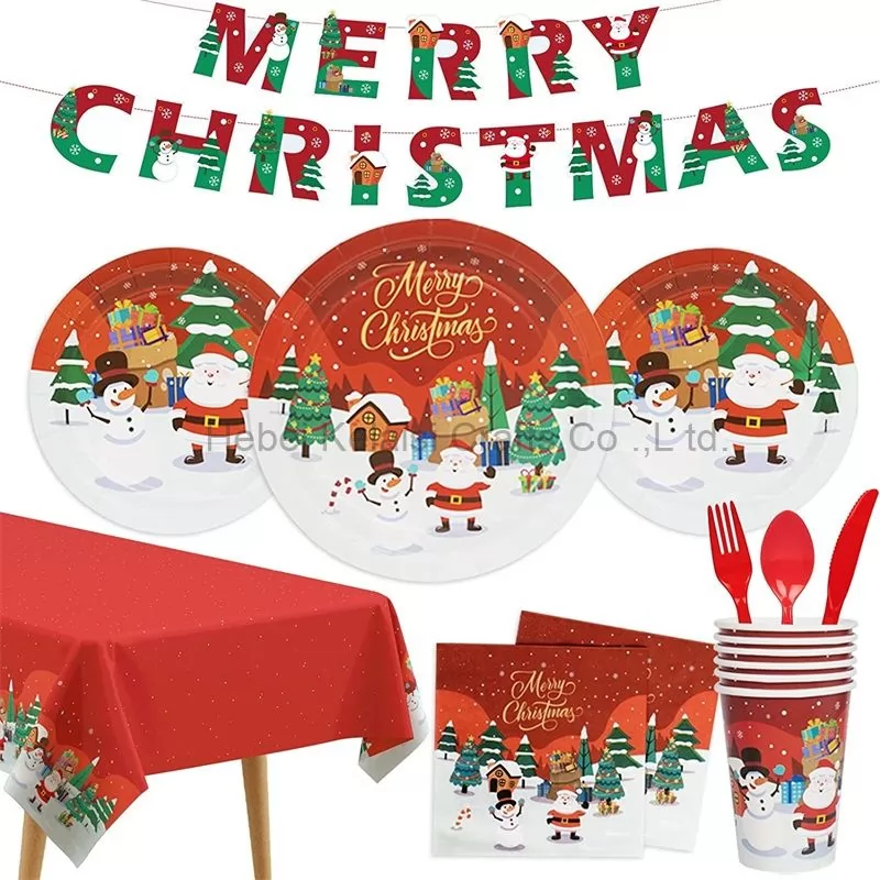 Christmas Plaid Elk Disposable Party Set