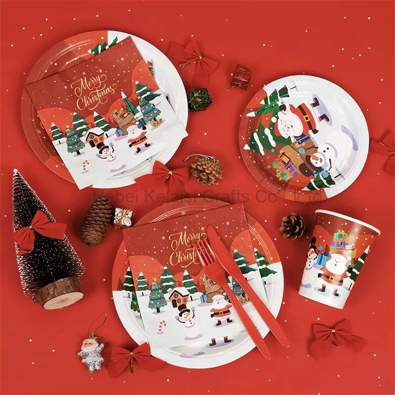 Christmas Plaid Elk Disposable Party Set