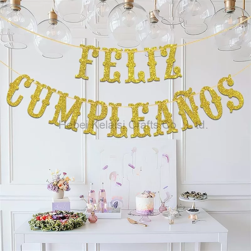 Gold Glitter Feliz Cumpleanos Banner