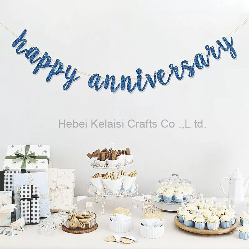 Blue Glitter Happy Anniversary Banner