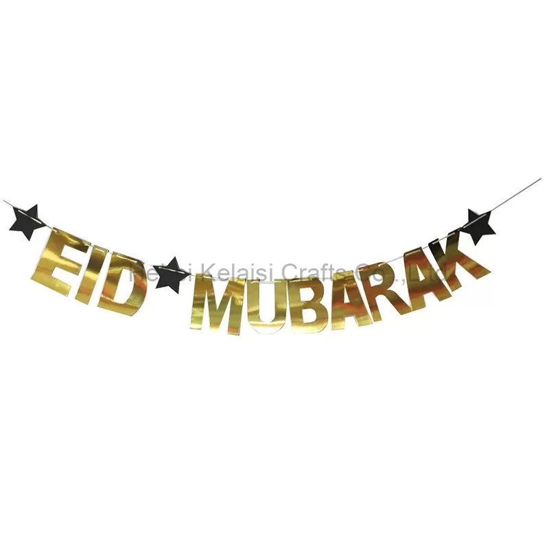 Gold Glitter EID MUBARAK Paper Flag Banner