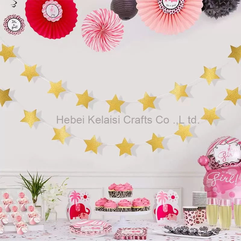 2pcs Glitter Star Garland Paper Pentagram Banner