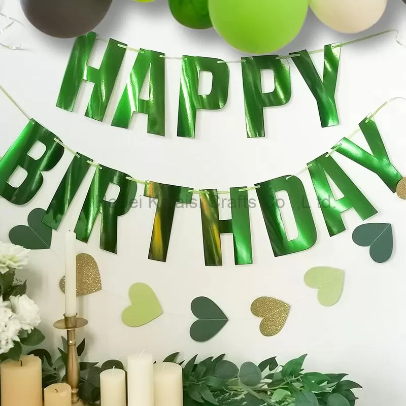 Glossy Green Happy Birthday Metallic Banner