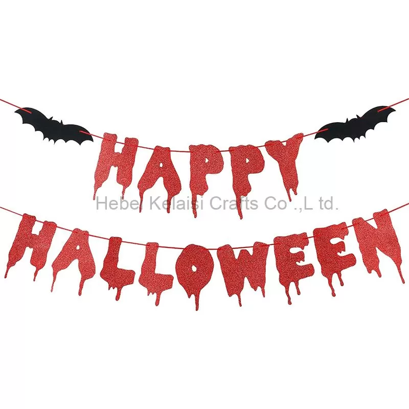 Red Glittery Happy Birthday Halloween Banner