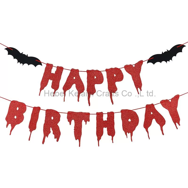 Red Glittery Happy Birthday Halloween Banner