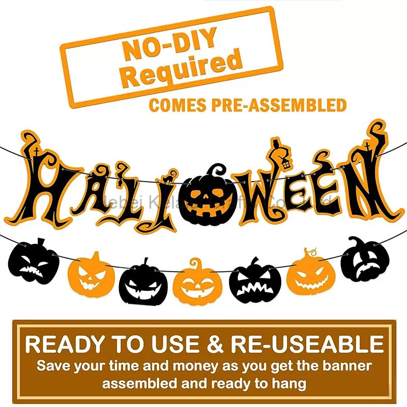 Large Halloween Banner with Pumpkin Garland