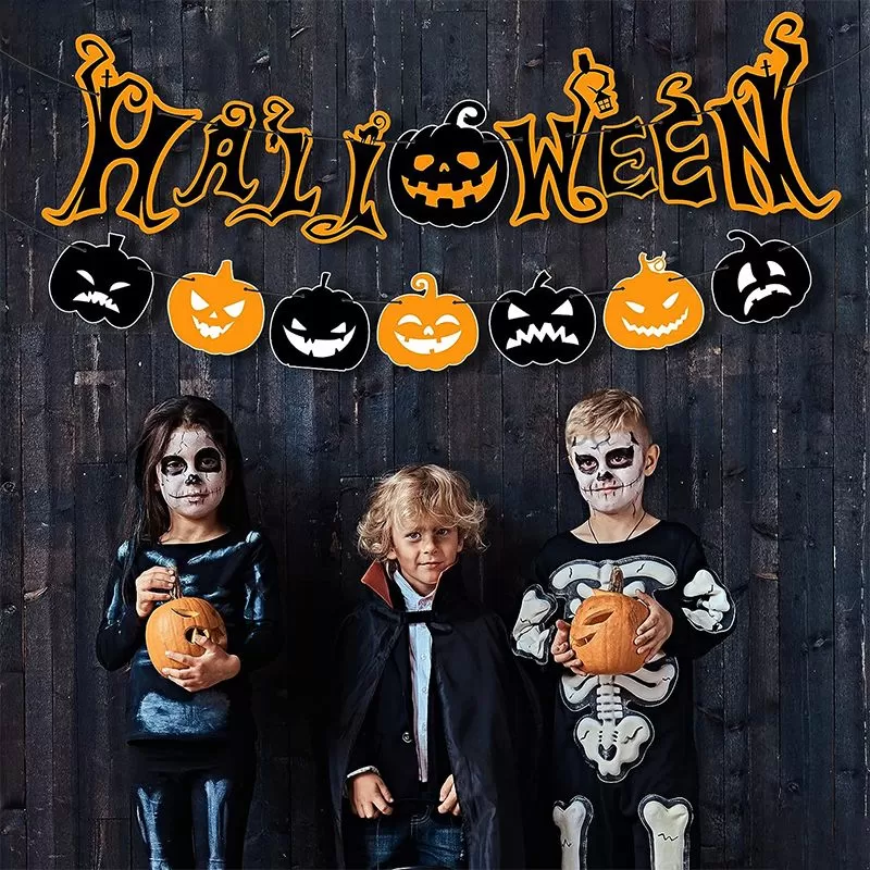 Large Halloween Banner with Pumpkin Garland