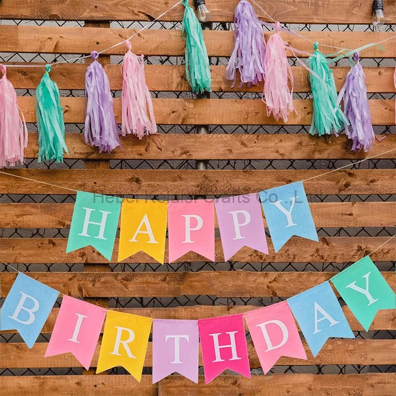 Assembled Imitated Burlap Birthday Banner