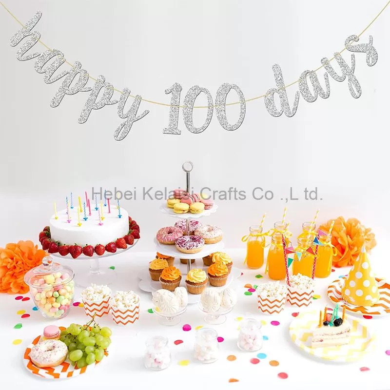 Glitter Silver Happy 100 Days Banner