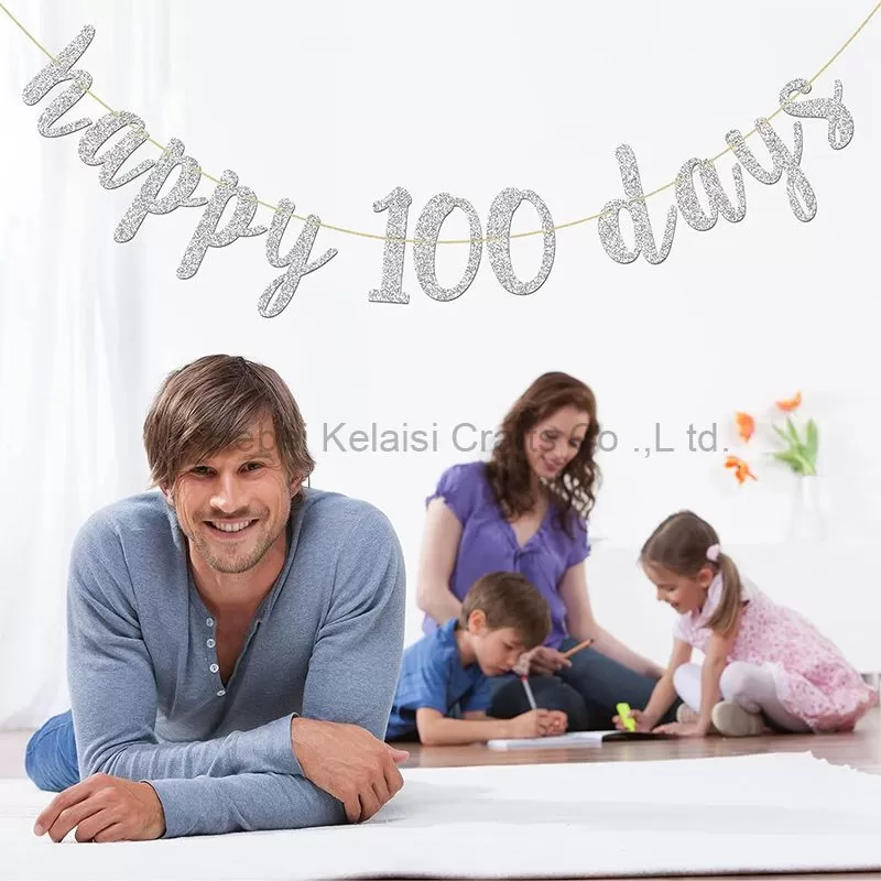 Glitter Silver Happy 100 Days Banner